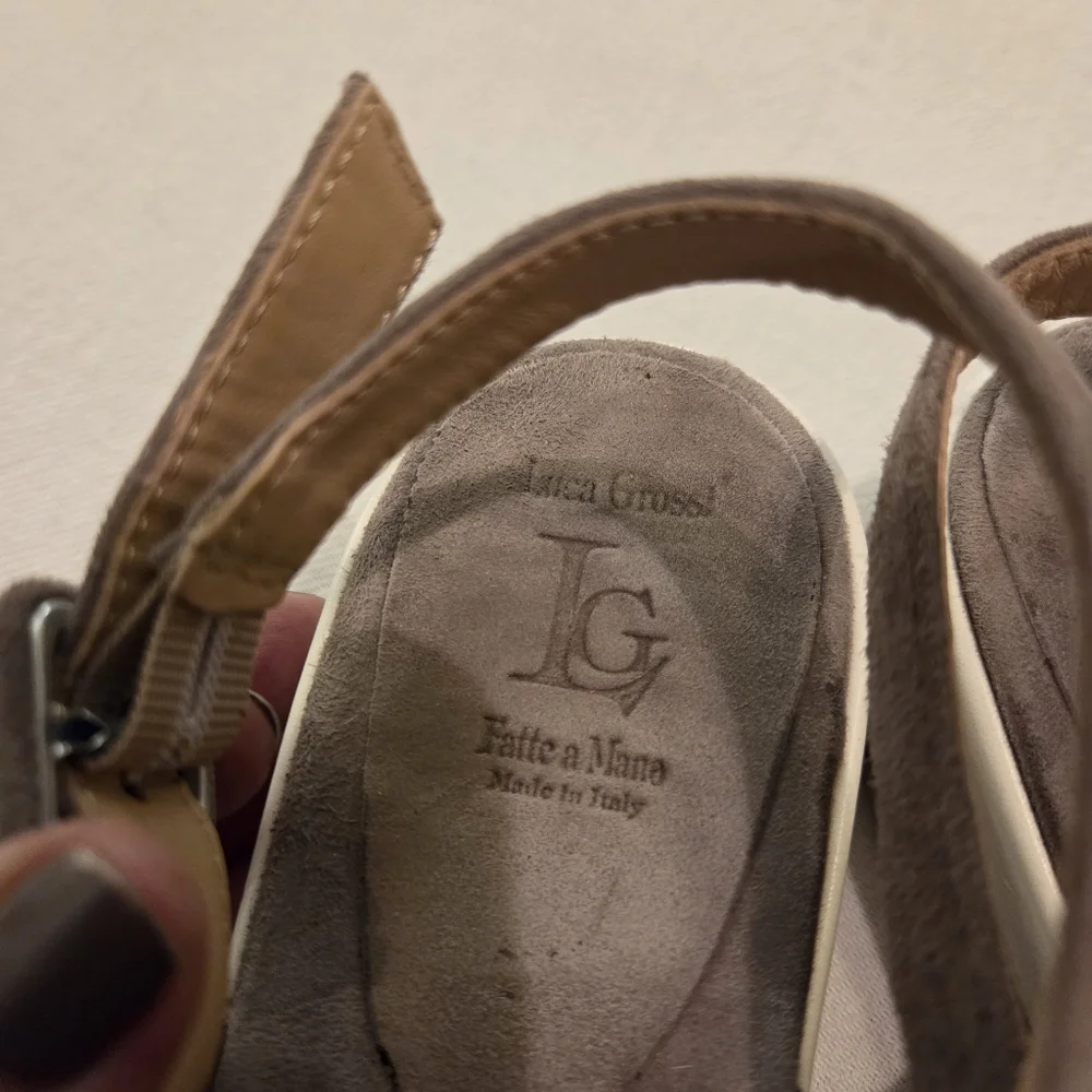 LUCA GROSSI‎ Taupe Suede Open Toe Sling Back Platform Sandals Women's EU 38 US 8